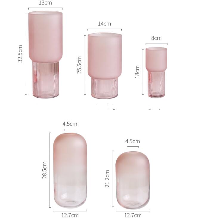 Pink Glass Vase Transparent Modern And Minimalist Nordic Style Decoration