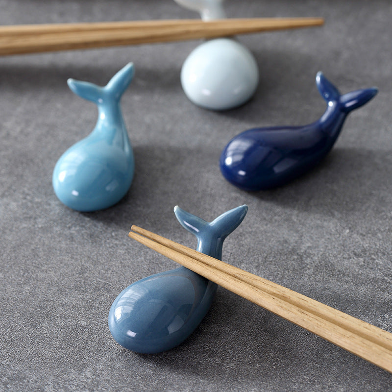 Pottery small whale chopstick holder